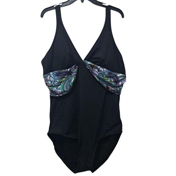 Ann Cole Essentials One Piece Swimsuit Summer Black Multi Color Size 16 NWT - Picture 3 of 14